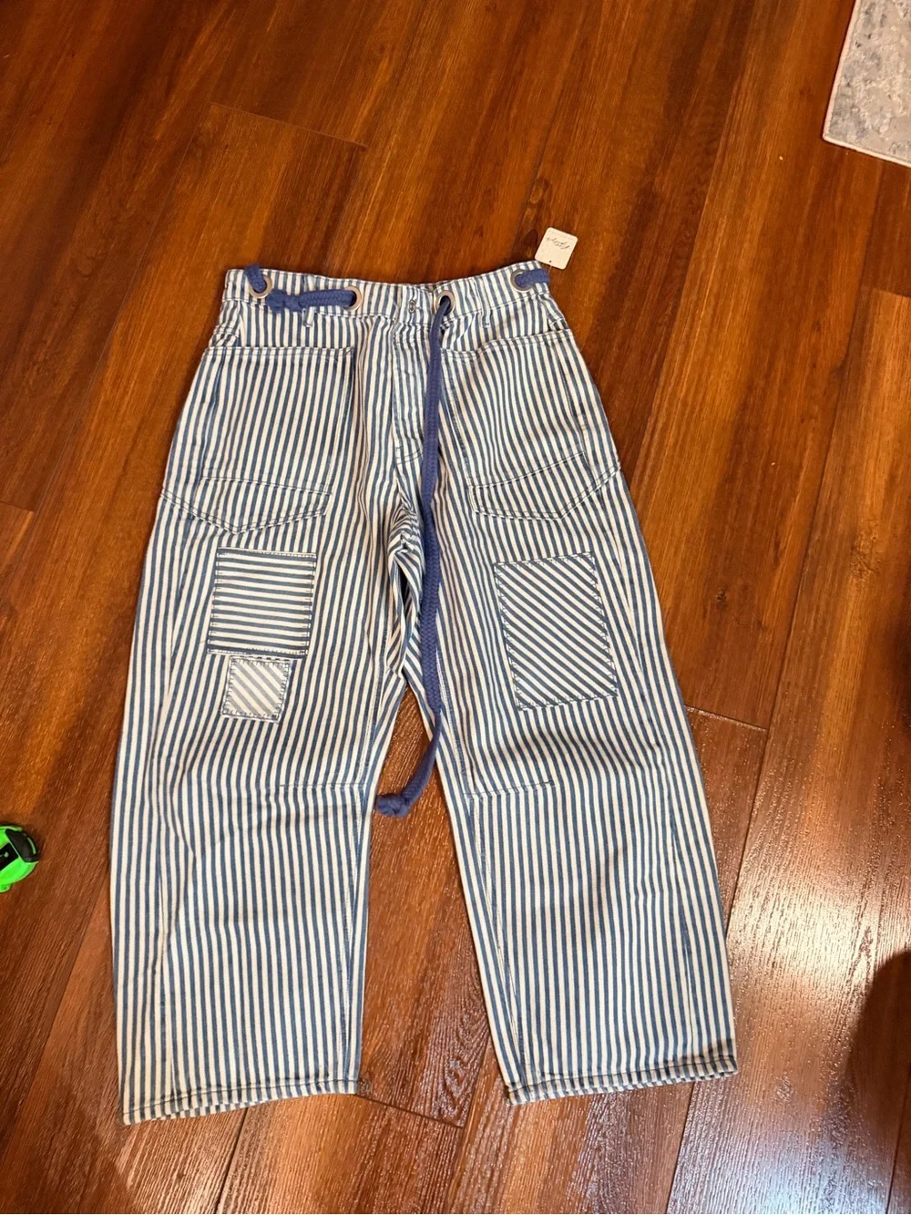 We The Free Blue and White Striped Wide Leg Jeans - Picture 1 of 5